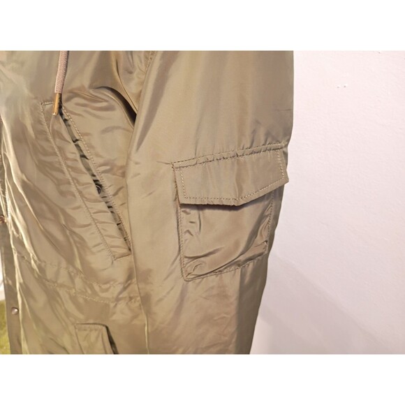 Gap Winter Jacket Hood Zip Moss Green Women's S Velour Lined Pockets Knee Length - Picture 9 of 16